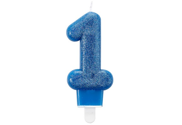 Regali e Bomboniere - Prodotti - Compleanno - Candela Glitterata Numero 1 Blu H.7 cm - 1 pz