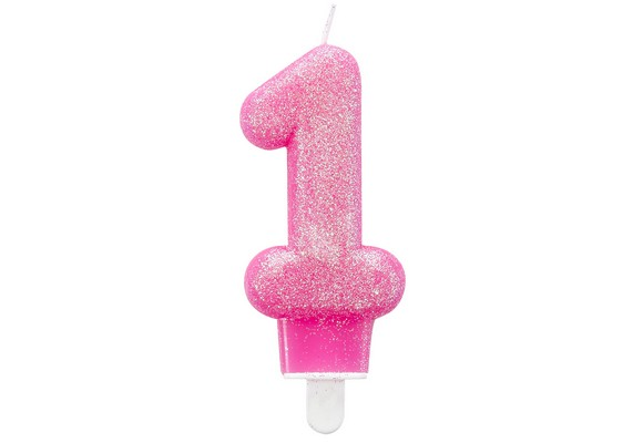Regali e Bomboniere - Prodotti - Compleanno - Candela Glitterata Numero 1 Rosa H.7 cm - 1 pz