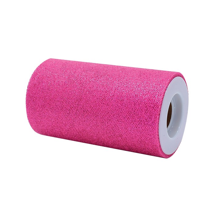 Regali e Bomboniere - Prodotti - Tulle e Organza - Rotolo Tulle 12,5 cm x 25 mt Fuxia Glitter