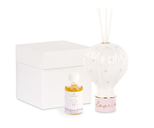 Regali e Bomboniere - Prodotti - Profumatori - PROFUMATORE MONGOLFIERA ROSA 13CM CON ESSENZA E BOX E 