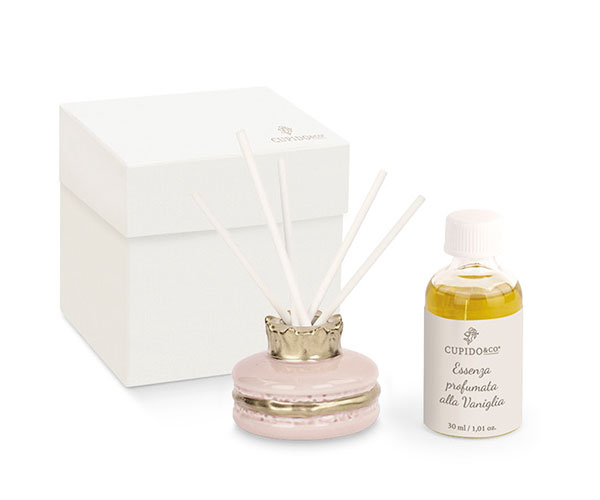 Regali e Bomboniere - Prodotti - Profumatori - PROFUMATORE MACARONS 4,8X3,5CM ROSA CON ESSENZA E BOX 