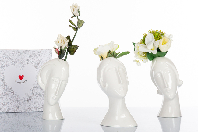 Regali e Bomboniere - Prodotti - Cuorematto SOLIDALE - VASO 3 ASSORTITI VISO MODIGLIANI 15X12X25