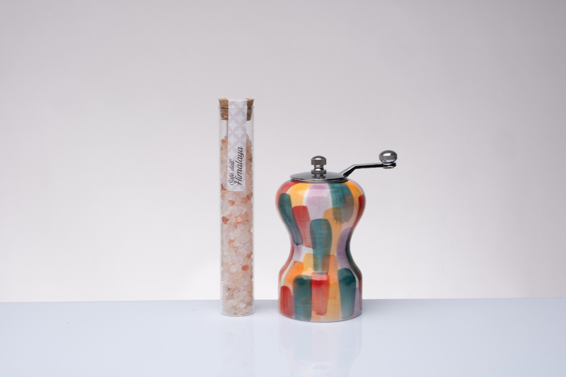 Regali e Bomboniere - Prodotti - Bomboniere Utili - MACINASALE BRUSH DIPINTO A MANO CON PROVETTA SALE AROMATIZZATO
