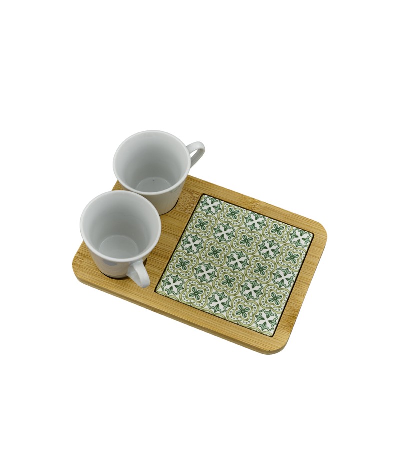 Regali e Bomboniere - Prodotti - Bomboniere Utili - -18X12CM- GREEN SET 2 TAZZINE CON VASSOIO 