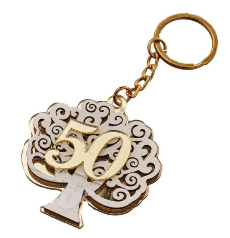 Regali e Bomboniere - Prodotti - Anniversario - PORTACHIAVI 50 TREE LIFE PLEX ORO 4CM