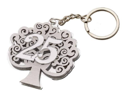 Regali e Bomboniere - Prodotti - Anniversario - PORTACHIAVI 25 TREE LIFE PLEX SILVER 4CM