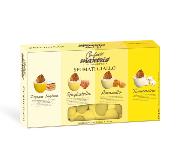Regali e Bomboniere - Prodotti - CONFETTI MAXTRIS - 1KG - CONFETTI CIOCCOMANDORLA SFUMATI GIALLI