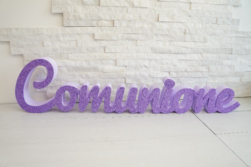 Regali e Bomboniere - Prodotti - Eventi scritte in Polistirolo - COMUNIONE COLORATO TUTTO CIRCA 50CM LILLA 
