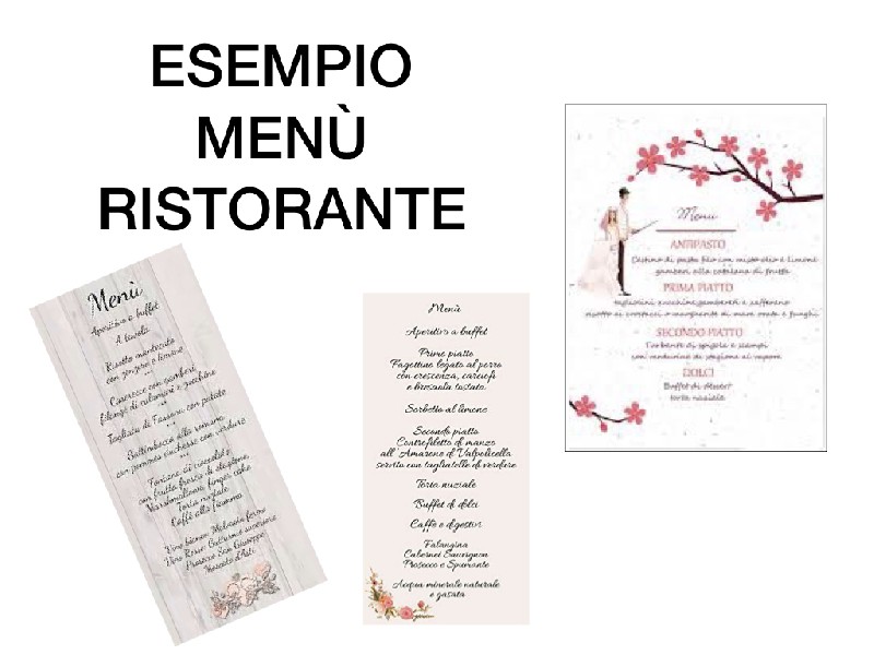 Regali e Bomboniere - Prodotti - PARTECIPAZIONI POST - STAMPA MENU RISTORANTE (CARTONCINO A PARTE)