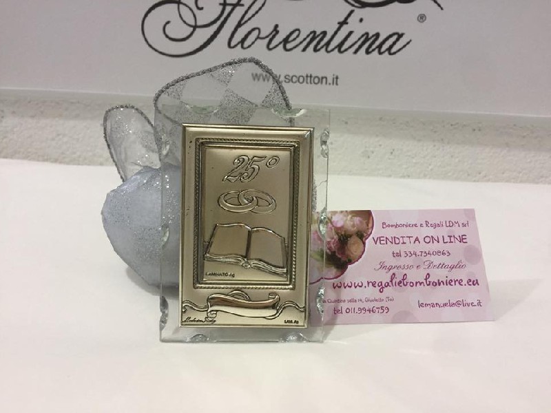 Anniversario - Pergamena Argento E Vetro 25 Anni Di Matrimonio 10x7 Cm -  Dolci Ricordi Bomboniere - Dettaglio prodotto