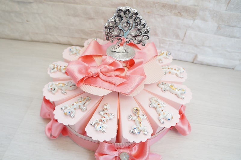Regali e Bomboniere - Prodotti - Torta Bomboniera - LUCERTOLA JECO ROSA 5CM RESINA PORTAFORTUNA 