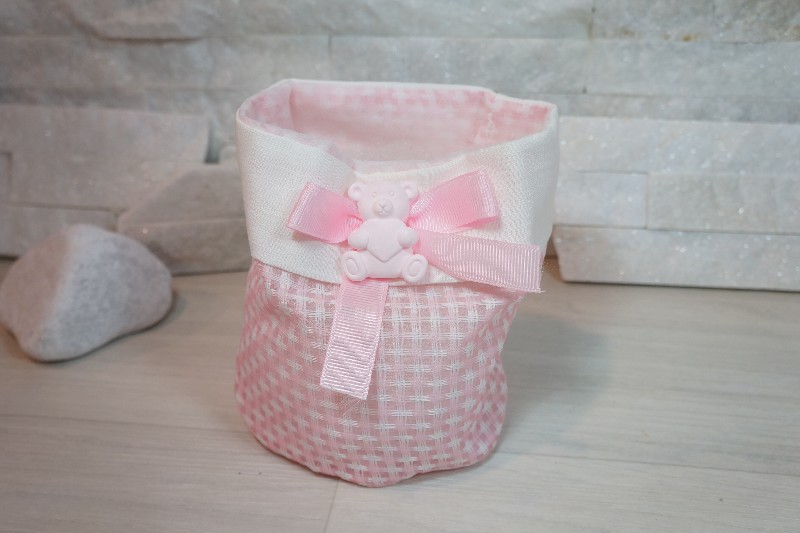 Regali e Bomboniere - Prodotti - Saccotti Porta Confetti - PORTACONFETTI ROSA 18X15CM CON ORSETTO