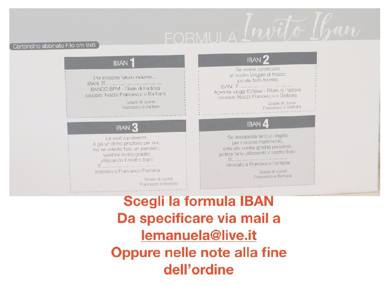 Regali e Bomboniere - Prodotti - PARTECIPAZIONI POST - SERVIZIO STAMPA SOLO INVITI O IBAN 