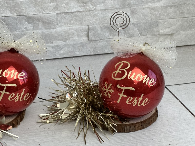 Regali e Bomboniere - Prodotti - Natale  - PALLINA BASE CON CLIP PERSONALIZZATA CON NOME O BUONE FESTE  8CM 