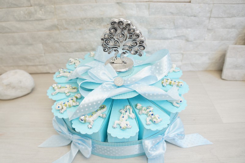 Regali e Bomboniere - Prodotti - Torta Bomboniera - LUCERTOLA JECO CELESTE 5CM RESINA ASSORTITO