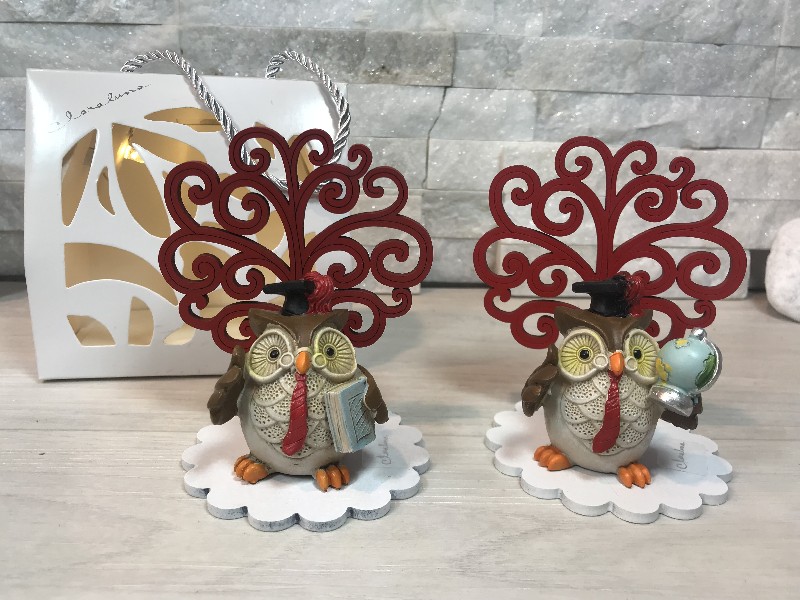 Regali e Bomboniere - Prodotti - Bomboniere Laurea - GUFO ALBERO DELLA VITA  10CM ASSORTITO CON SHOPPER LED