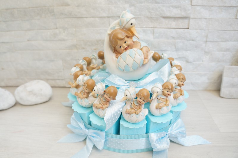 Regali e Bomboniere - Prodotti - Torta Bomboniera - BIMBO CICOGNA 6CM RESINA 