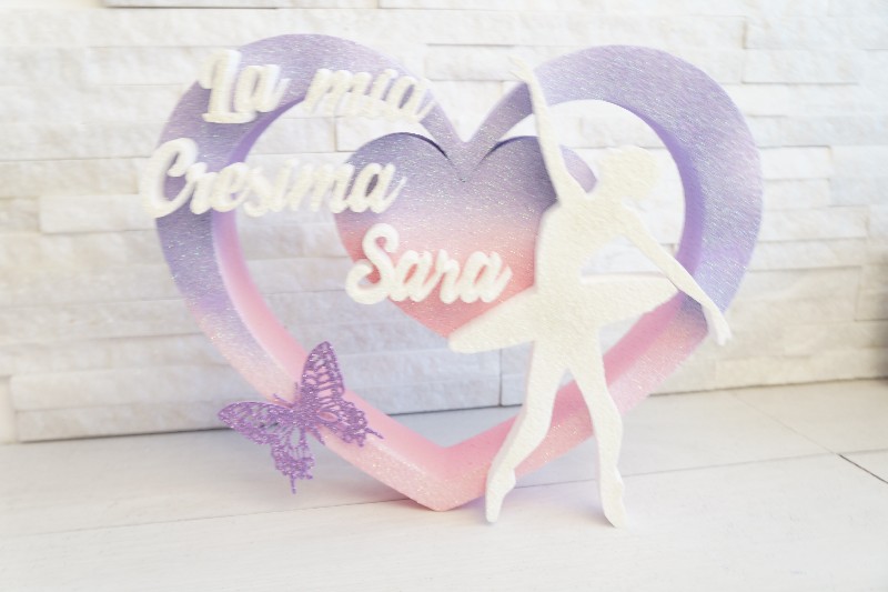 Regali e Bomboniere - Prodotti - Centrotavola Polistirolo - CUORE PERSONALIZZATO 32CM CON BALLERINA 