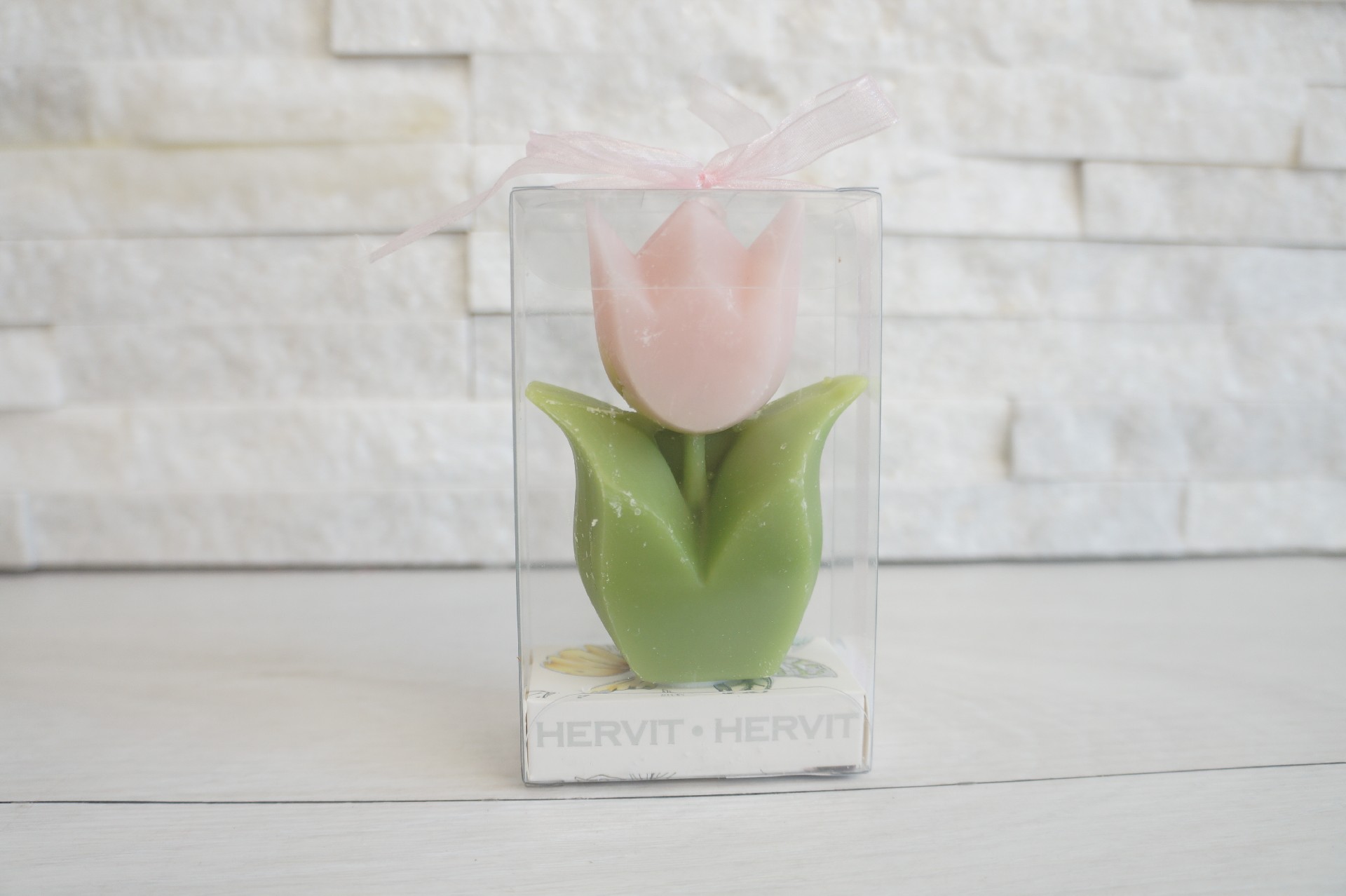 Regali e Bomboniere - Prodotti - Matrimonio - 6X3X8.5CM - CANDELA TULIPANO ROSA - C/BOX PVC E NASTRO ORGANZA 