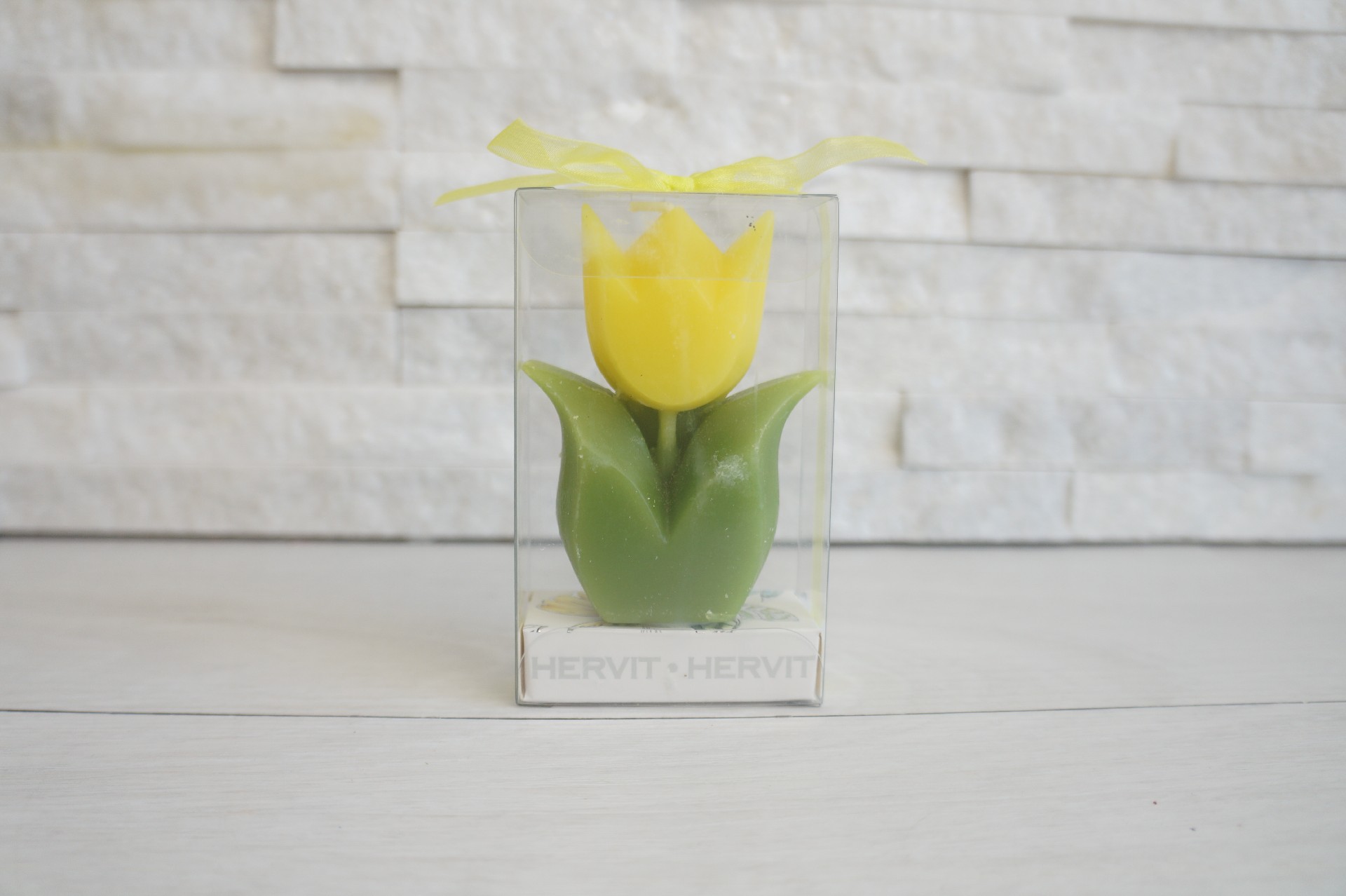Regali e Bomboniere - Prodotti - Matrimonio - 6X3X8.5CM - CANDELA TULIPANO GIALLA - C/BOX PVC E NASTRO ORGANZA
