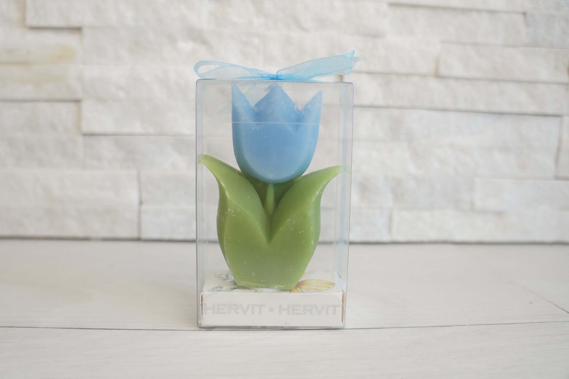 Regali e Bomboniere - Prodotti - Matrimonio - 6X3X8.5CM - CANDELA TULIPANO BLU - C/BOX PVC E NASTRO ORGANZA