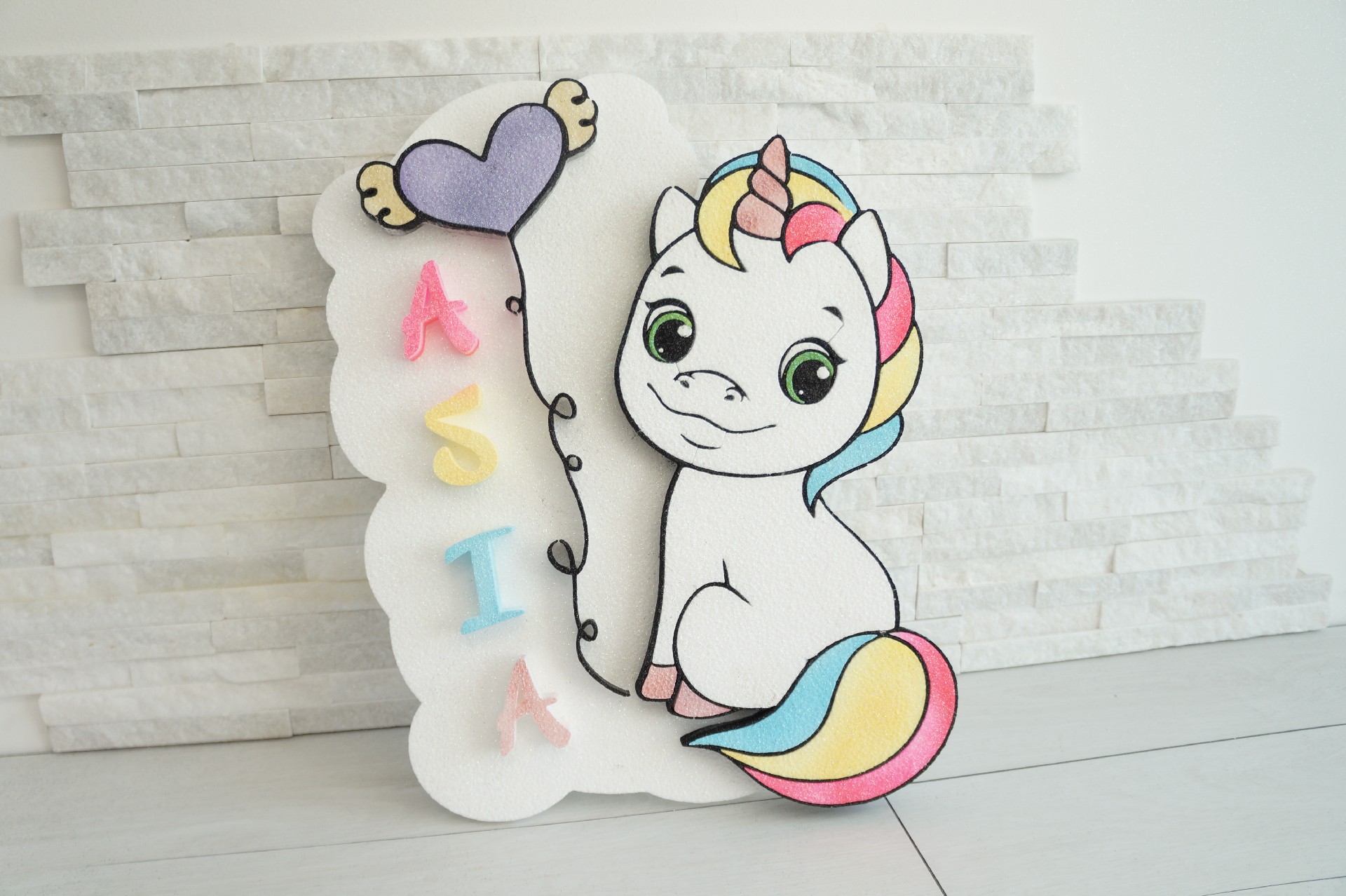 Regali e Bomboniere - Prodotti - FIOCCHI NASCITA  - UNICORNO 40CM POLISTIROLO PERSONALIZZATO 