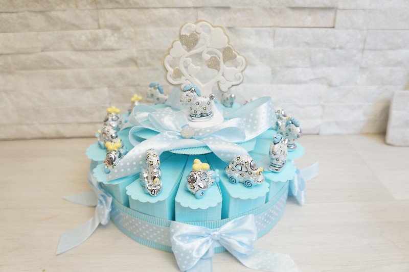 Regali e Bomboniere - Prodotti - Torta Bomboniera - NASCITA BATTESIMO GIOCHI BIMBO RESINA ARGENTATA 