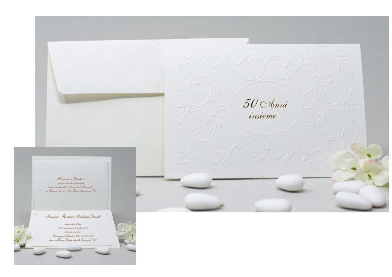 Regali e Bomboniere - Prodotti - PARTECIPAZIONI - PARTECIPAZIONE ANNIVERSARIO 50 ANNI 17X11CM DECORO IN RILIEVO CON BUSTA