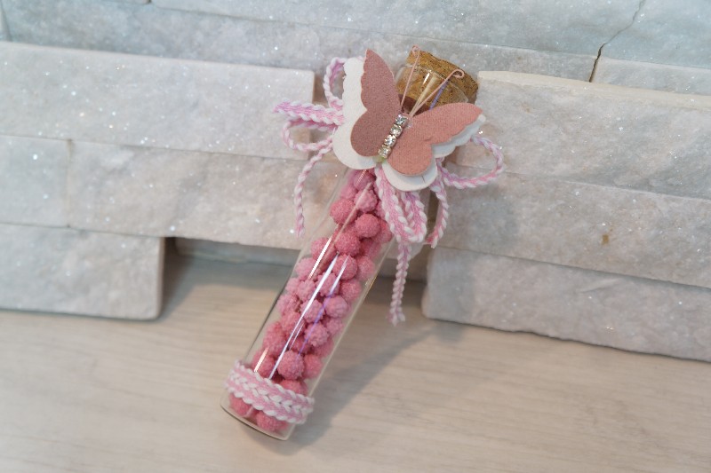 Regali e Bomboniere - Prodotti - SEGNAPOSTO  - PROVETTA VETRO 12CM CON FARFALLA BOMBONIERA SEGNAPOSTO 
