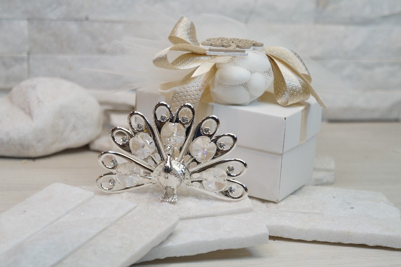 Regali e Bomboniere - Prodotti - Crystal Temptations - PAVONE CRYSTAL TEMPTATIONS 10X7CM CRISTALLO E METALLO