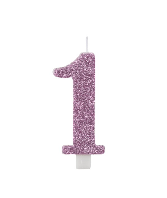 Regali e Bomboniere - Prodotti - Party e festa - CANDELINA GLITTER MALVA - 9.5CM - NUMERO 1
