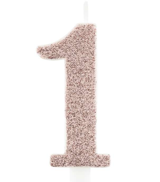 Regali e Bomboniere - Prodotti - Party e festa - CANDELINA GLITTER ROSA GOLD - 9.5CM - NUMERO 1