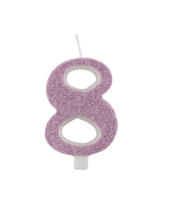 Regali e Bomboniere - Prodotti - Party e festa - CANDELINA GLITTER MALVA - 9.5CM - NUMERO 8