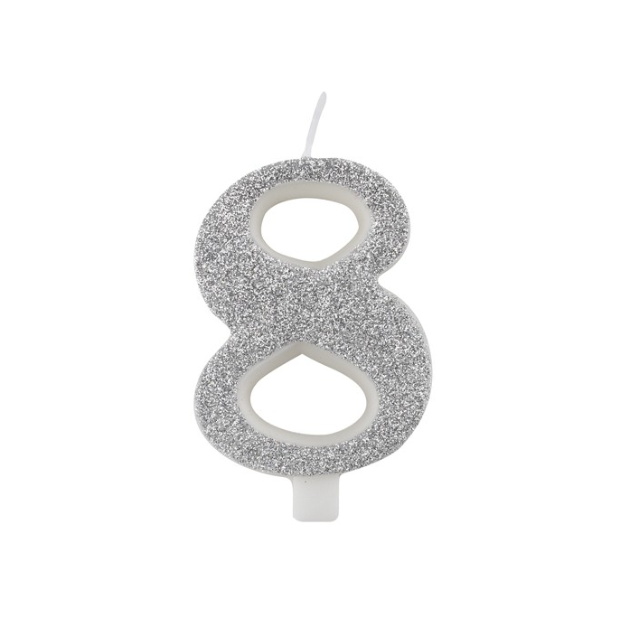 Regali e Bomboniere - Prodotti - Party e festa - CANDELINA GLITTER ARGENTO - 9.5CM - NUMERO 1