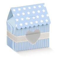 Regali e Bomboniere - Prodotti - Scatoline PORTA CONFETTI - 60X40X70MM  CASETTA STAR AZZURRA  *200