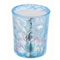 Regali e Bomboniere - Prodotti - Candele da regalo - BICCHIERE CON CERA PROFUMATA 70gr - Foglie Azzurro Cannella con scatola 