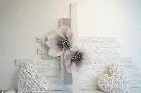 Regali e Bomboniere - Prodotti - Memory Regalo - OROLOGIO FIORI VERTICALE legno GRIGIO 80CM strass nel fiore con box