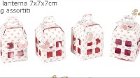 Regali e Bomboniere - Prodotti - Scatoline PORTA CONFETTI - 7X7X7 CM ASTUCCIO LANTERNA CON FARFALLE ROSA +TAG BATTESIMO