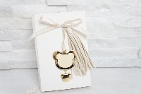 Regali e Bomboniere - Prodotti - Battesimo E Nascita - SEGNALIBRO ORSETTO ORO E BIANCO NAPPA ECOPELLE