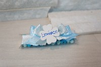 Regali e Bomboniere - Prodotti - SEGNAPOSTO  - Segnaposto 8 cm con confetti e doppio fiocco bomboniera 