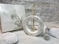 Regali e Bomboniere - Prodotti - Profumatori - Diffusore con kit bomboniera bianca con strass 11,5x11cm CON BOX CLARALUNA