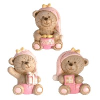 Regali e Bomboniere - Prodotti - Quadrifoglio  SOLIDALE - MAGNETE ORSETTO ROSA CON CAPPELLO 4,5CM ASSORTITO