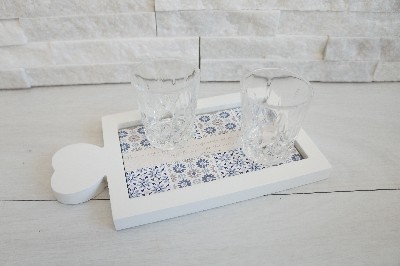 Regali e Bomboniere - Prodotti - Claraluna - -20X11X1,2CM- VASSOIO MAIOLICA PICCOLO CON DUE BICCHIERI