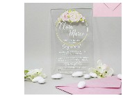 Regali e Bomboniere - Prodotti - PARTECIPAZIONI - PARTECIPAZIONE IN PLEX DECORO FLOREALE CON CERCHIO 16,5X10,7CM CON BUSTA IN CARTA DI RISO INCLUSA LA STAMPA MINIMO 25 PEZZI