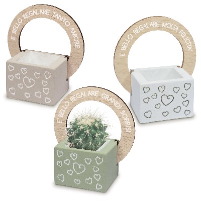 Regali e Bomboniere - Prodotti - Quadrifoglio  SOLIDALE - PORTAPIANTE CON CERCHIO - 9X15X16 CM -