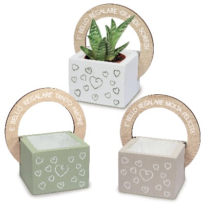 Regali e Bomboniere - Prodotti - Quadrifoglio  SOLIDALE - PORTAPIANTE CON CERCHIO - 7X13X14 CM - 