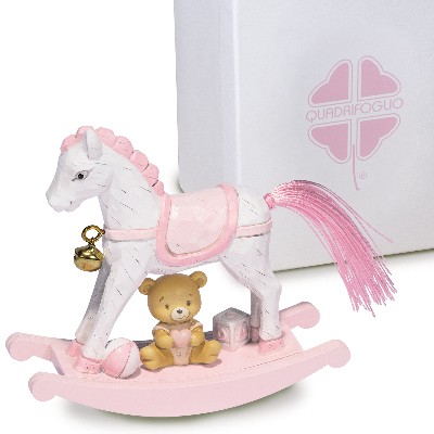 Regali e Bomboniere - Prodotti - Quadrifoglio  SOLIDALE - CAVALLO ROSA -11X10 CM- CON BOX 