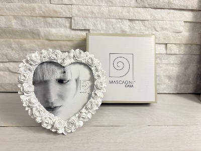 Regali e Bomboniere - Prodotti - MASCAGNI HOME - 10x10cm CORNICE CUORE Rosselli e resina BIANCO con scatola