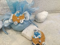 Regali e Bomboniere - Prodotti - Bomboniere Disney e cartoni - BABY PUFFO CARROZZINA 5,5CM ASSORTITO ARGENTO CALAMITA