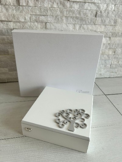 Regali e Bomboniere - Prodotti - FANTIN ARGENTI - COFANETTO BIANCO ALB.VITA CM 17X17XH6